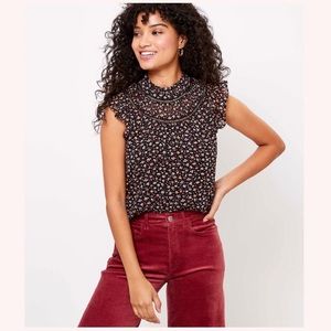 LOFT Floral Ruffle Trim Shell